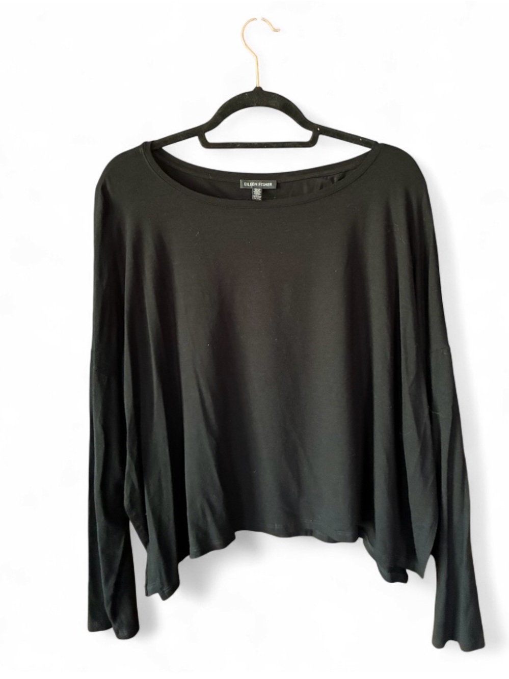 Eileen Fisher Black Long Sleeve Boatneck Top